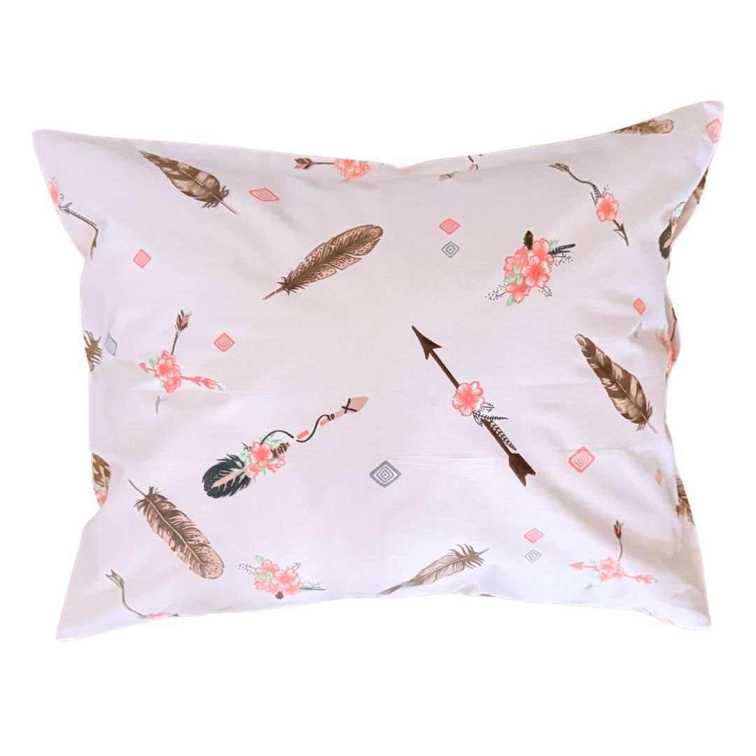 Pamut párnahuzat - Púder bohém toll virágokkal