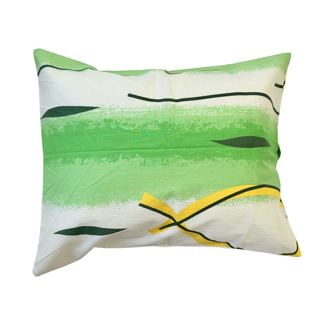 Pamut kispárnahuzat - Zöld-sárga csíkkal