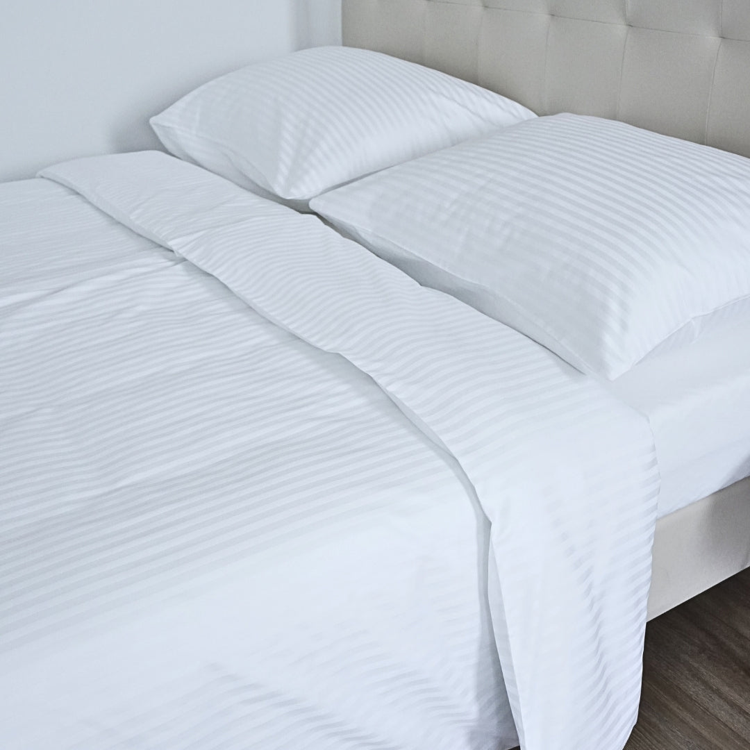 Hotel satin 1 cm striped bed sheet set 100% cotton - fitted - set of 2 - 140 gr/m2 - packaged
