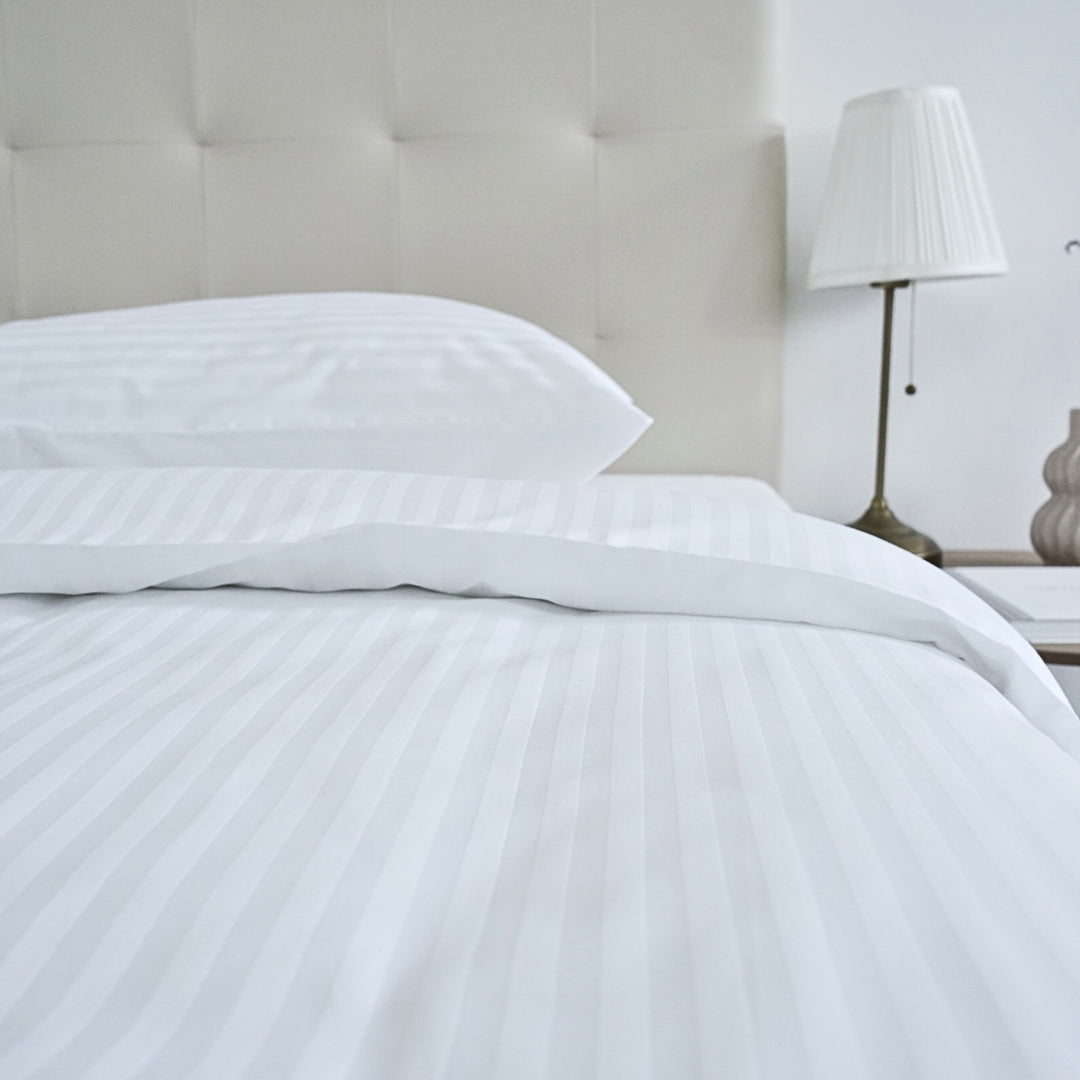Hotel satin 1 cm striped bed sheet set 100% cotton - fitted - set of 2 - 140 gr/m2 - packaged