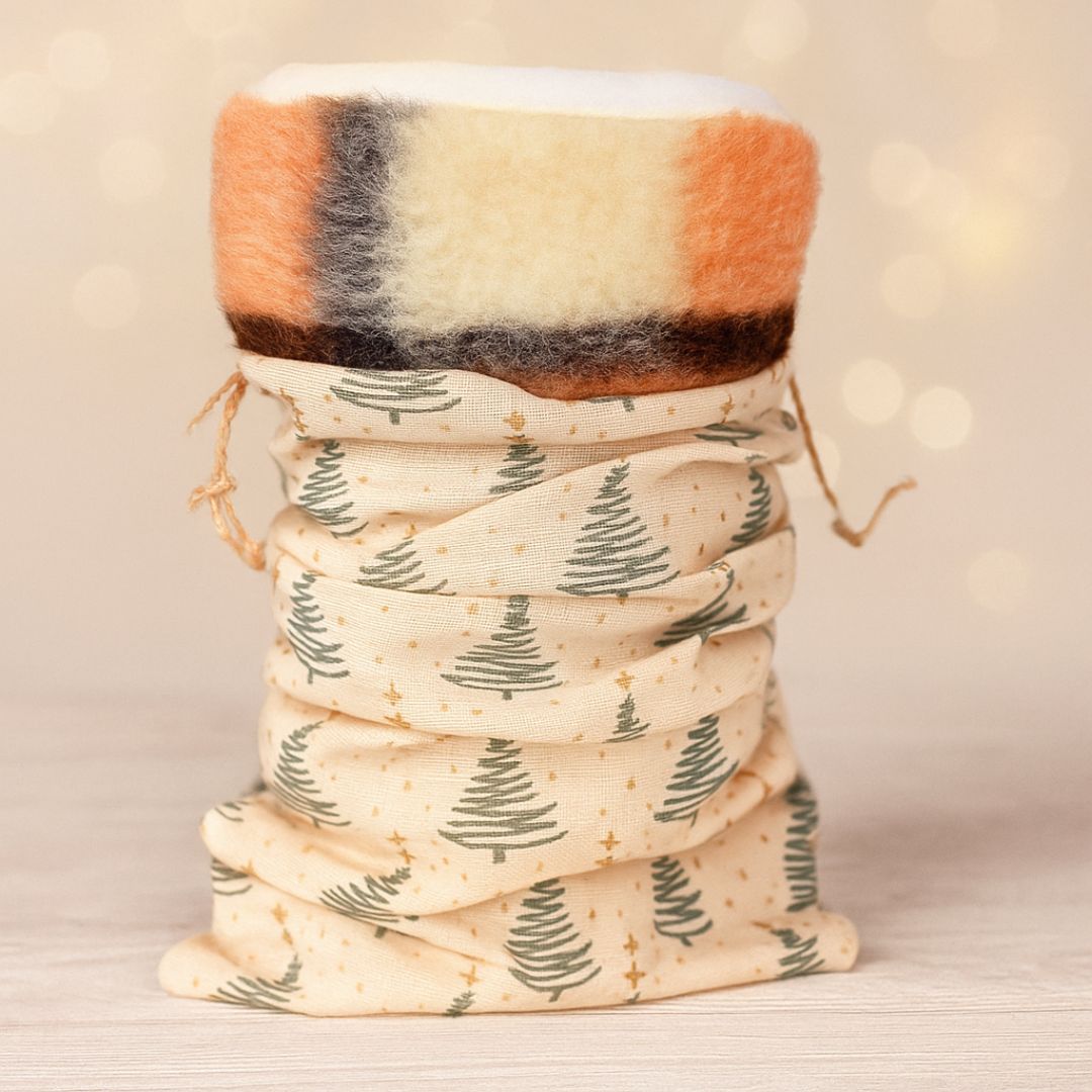 Gyapjú vesemelegítő - barna kockás szett