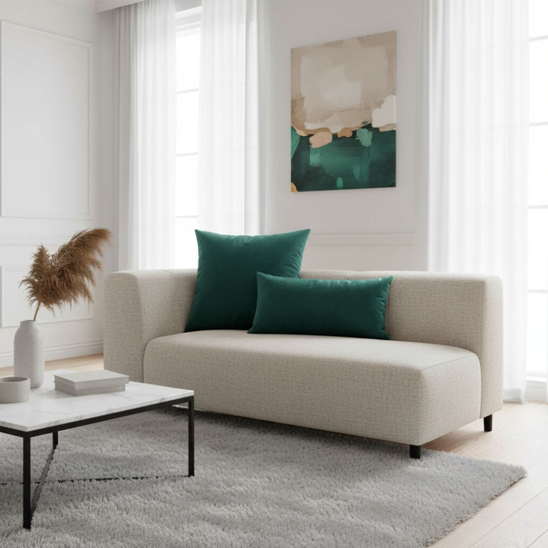 Mohazöld bársony díszpárna - betéttel - 2 db-os szett - téglalap és négyzet alakú