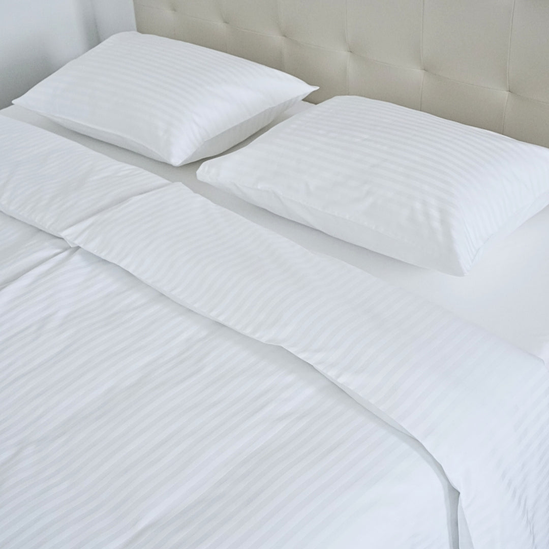 Hotel satin 1 cm striped bed sheet set 100% cotton - fitted - set of 2 - 140 gr/m2 - packaged