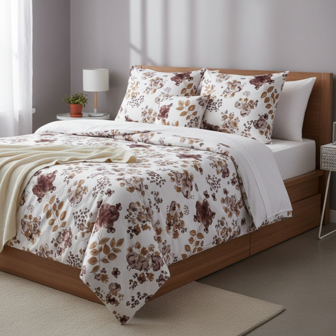 Flannel bedding set - 3 pieces - Beige/white