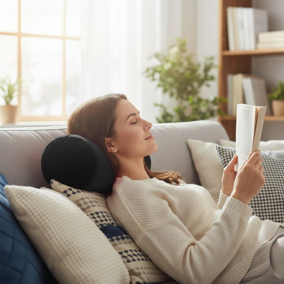 Fekete plüss hengerpárna