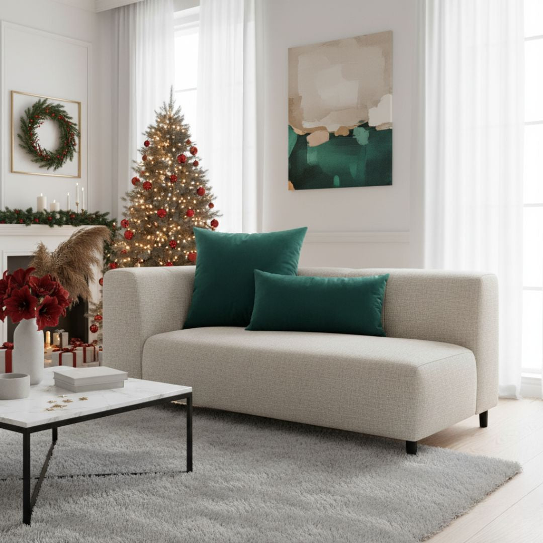 Mohazöld bársony díszpárna - betéttel - 2 db-os szett - téglalap és négyzet alakú