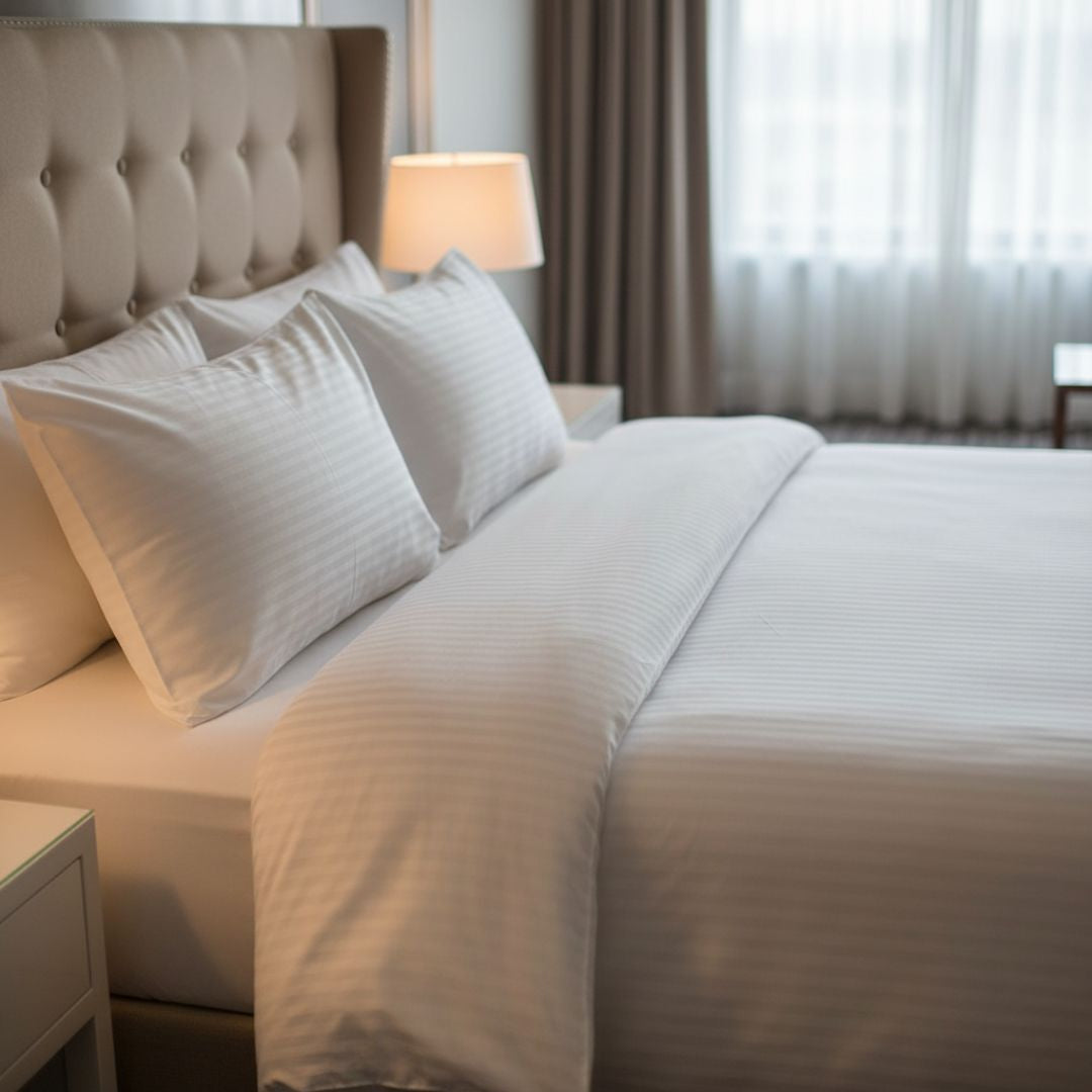 Szállodai 1 cm csíkos damaszt párna-, paplanhuzat – 100% Pamut - 140 gr/m2