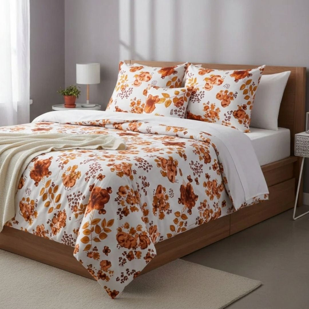 Flanel félpárnahuzat - Meleg terrakotta virágmintás