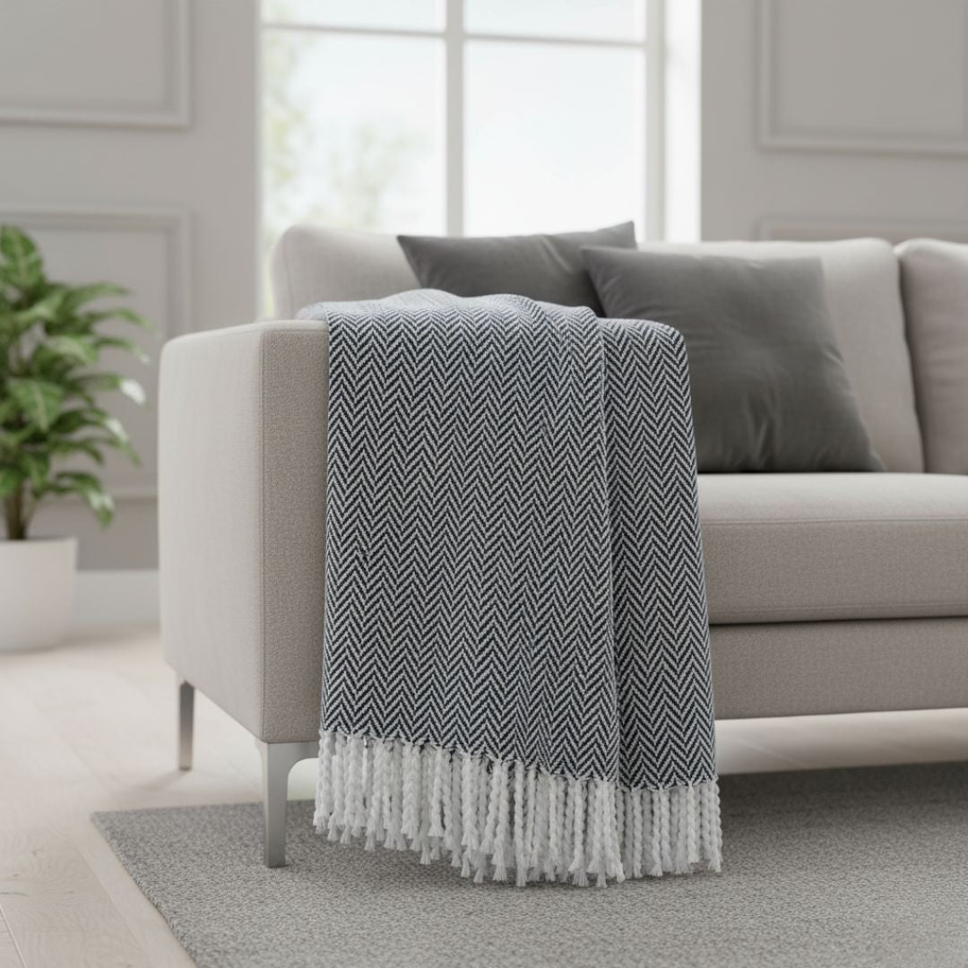 Halszálka mintás sötétkék pléd