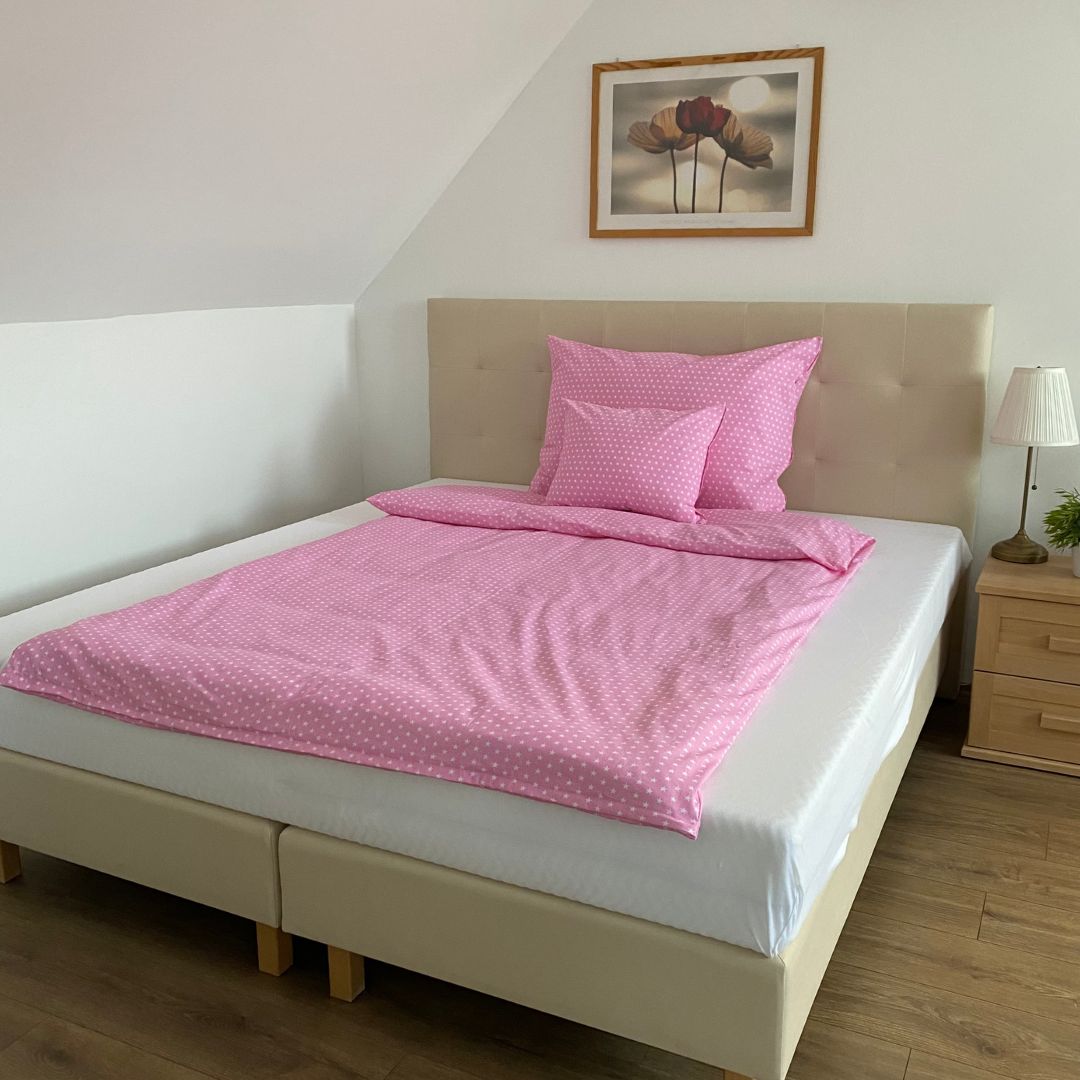 Pamut kispárnahuzat - Rózsaszín csillagos