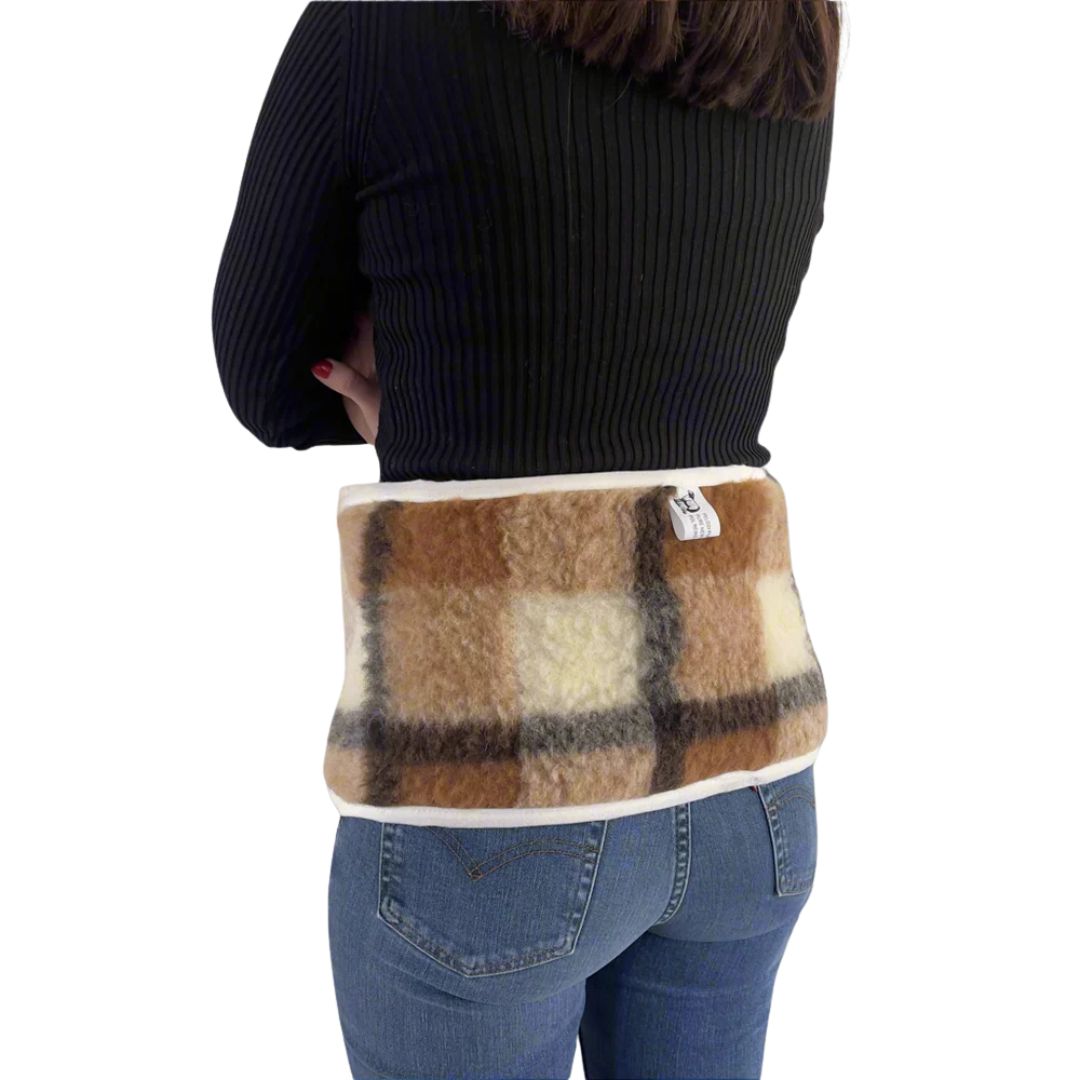 Wool kidney warmer - 25x75 cm - large - brown checkered
