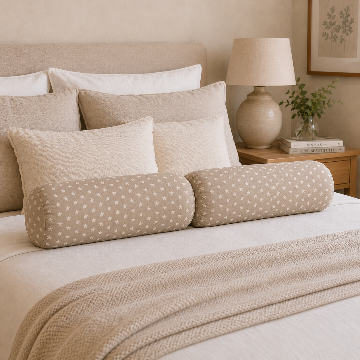 Beige branched - cylinder pillow 2 pcs