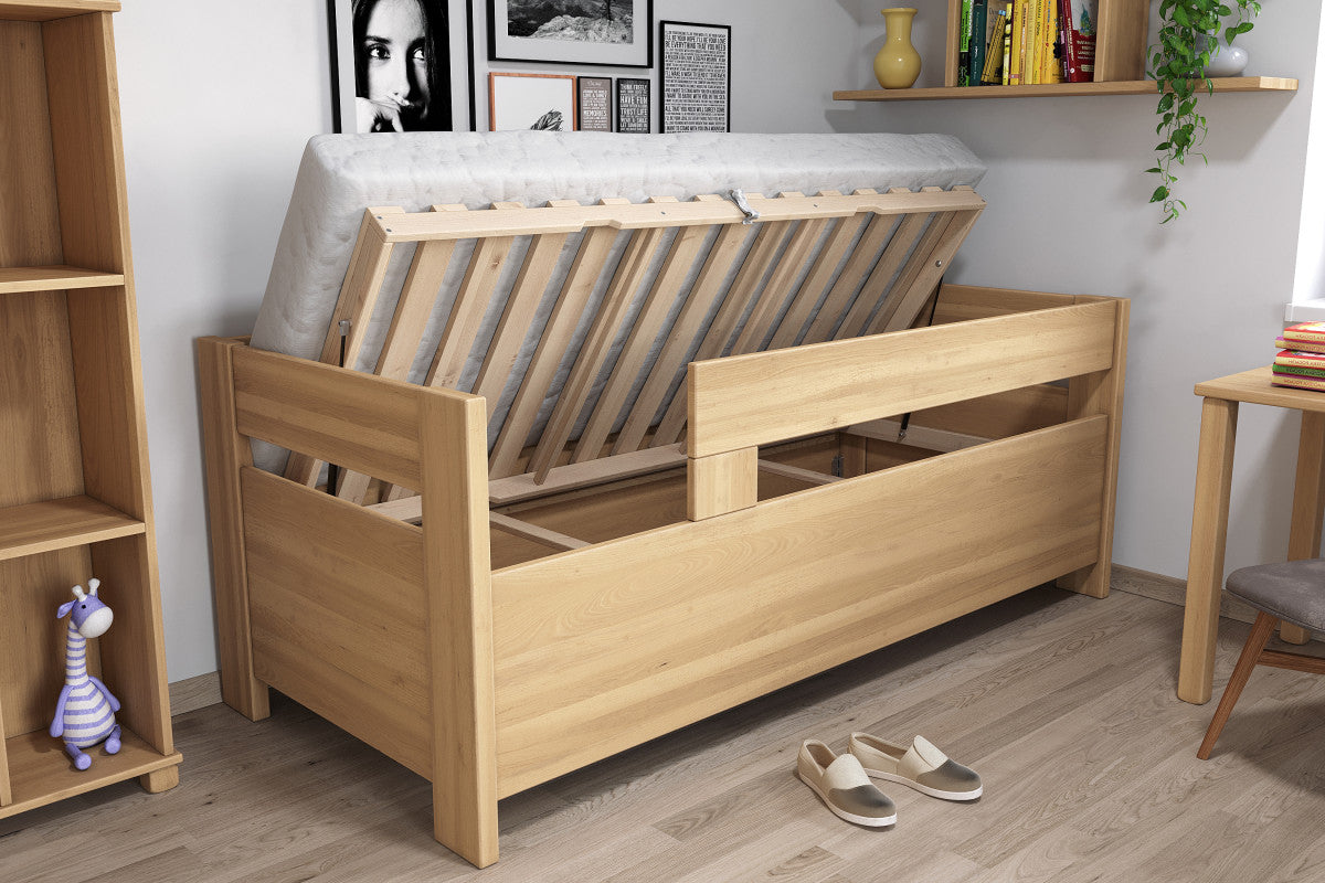 Ela beech bed with two sideboards and linen holder