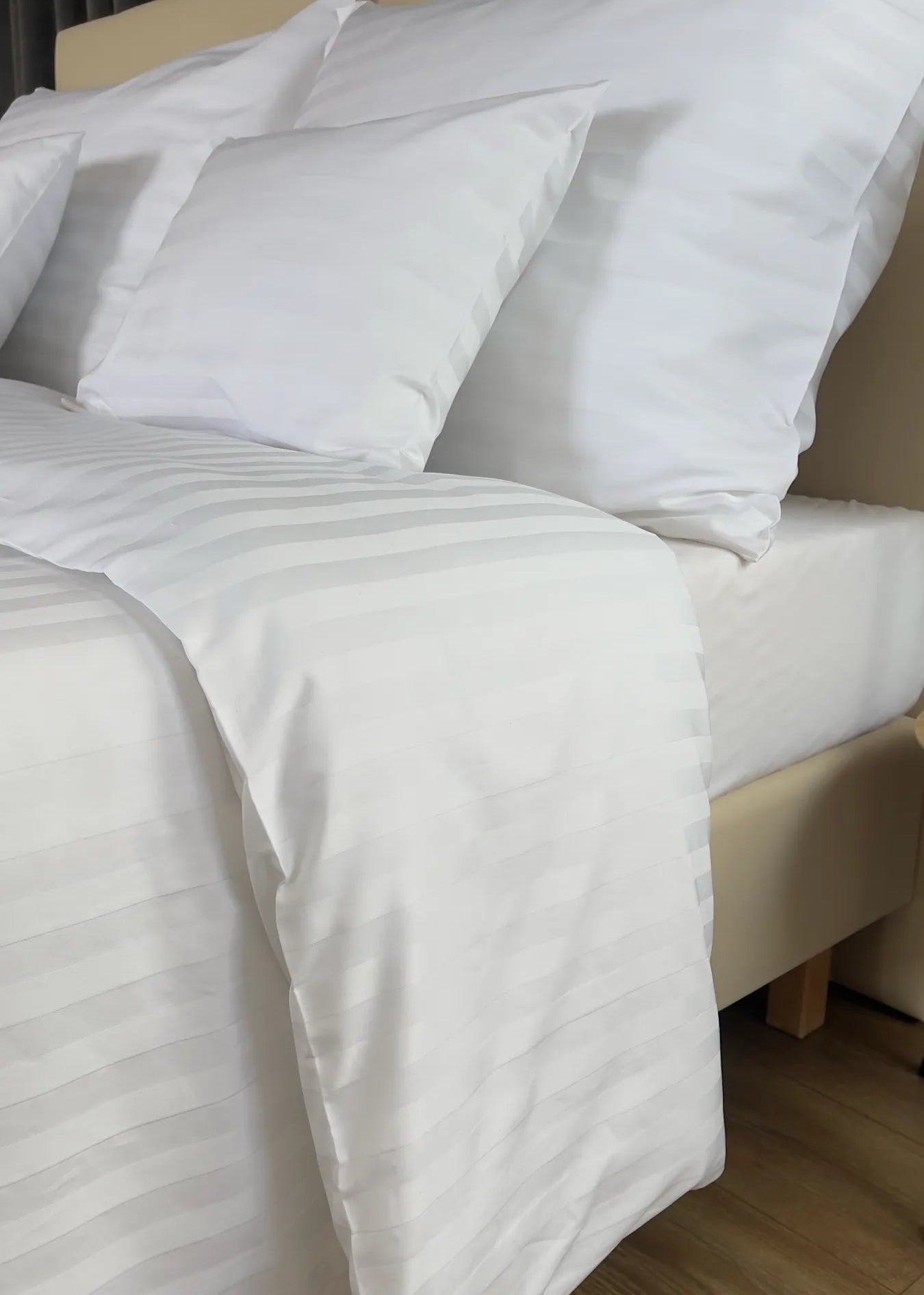 Hotel satin 2 cm striped bed sheet set 100% cotton - fold-over - set of 3 140 gr/m2 - packaged