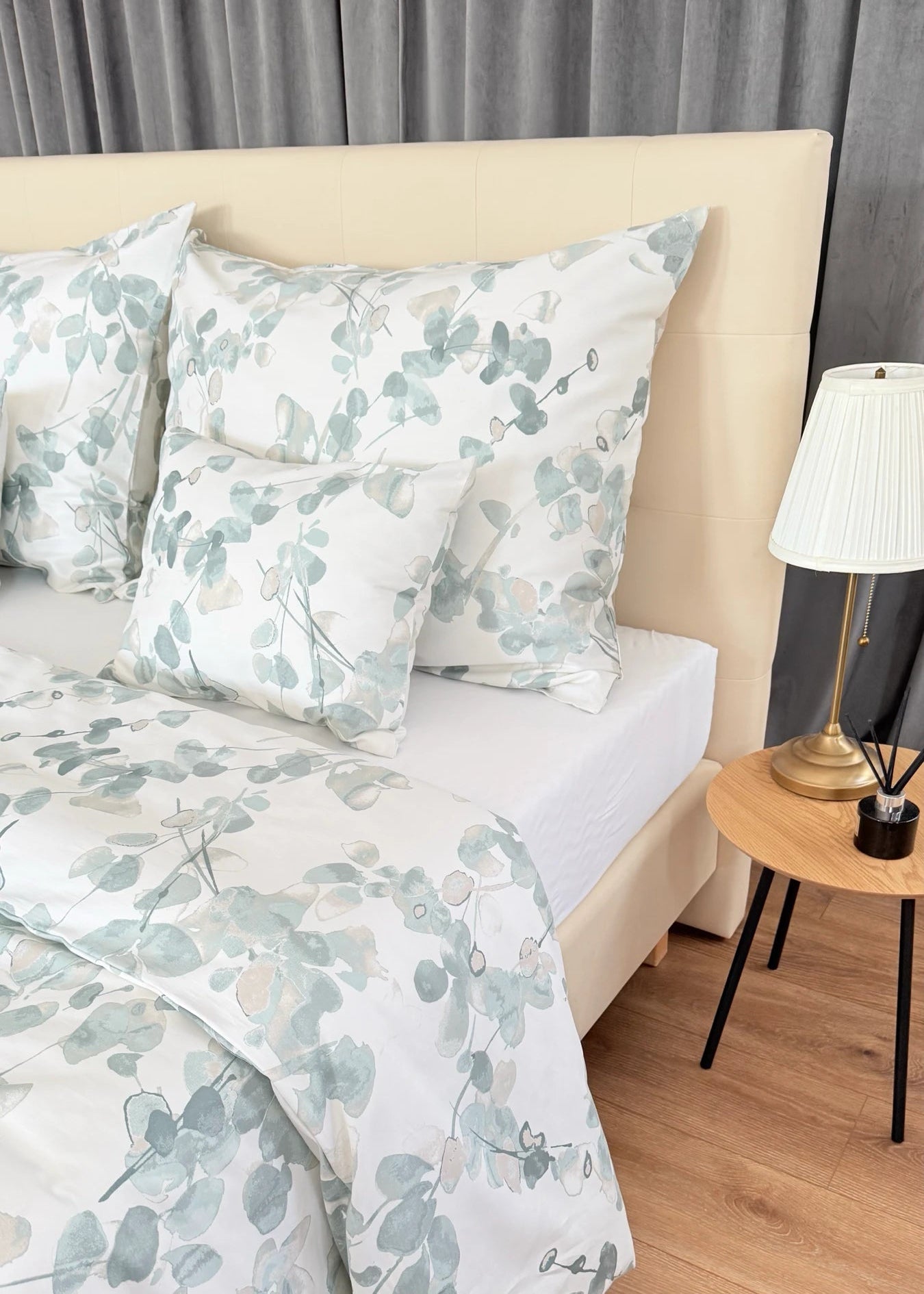 Mintfarbenes, einfarbiges Satin-Bettwäscheset – TC 300