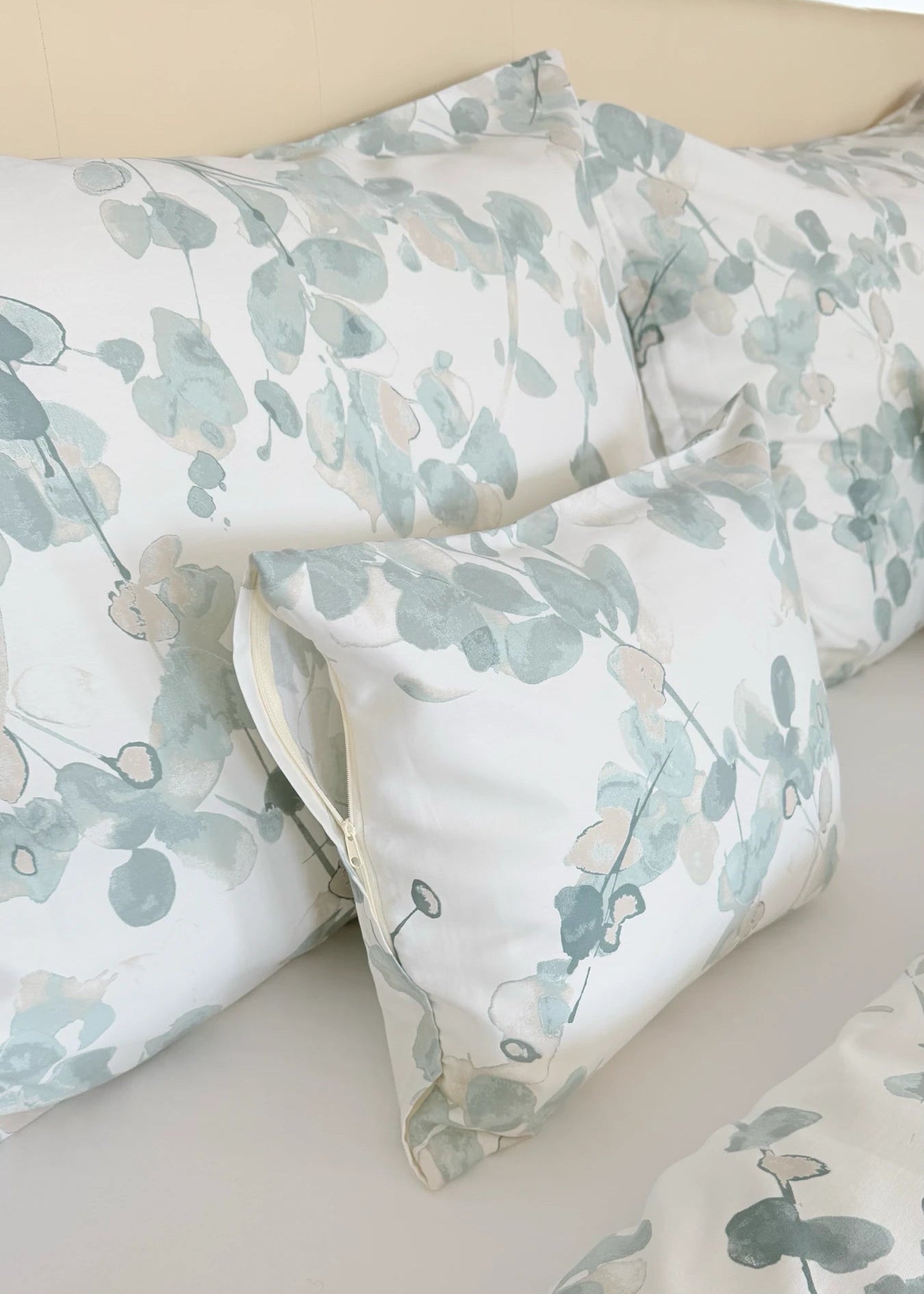 Mintfarbenes, einfarbiges Satin-Bettwäscheset – TC 300