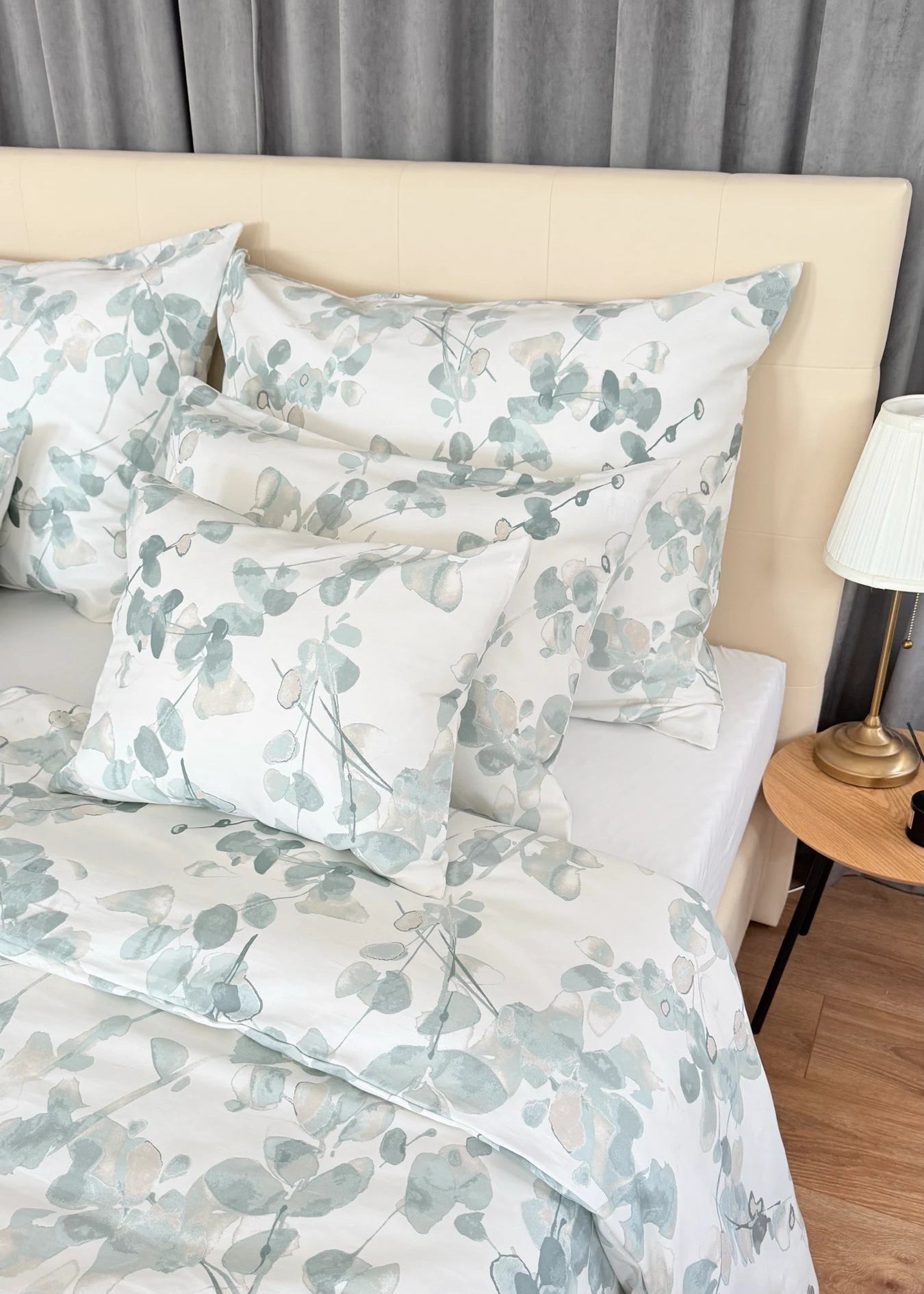 Mintfarbenes, einfarbiges Satin-Bettwäscheset – TC 300