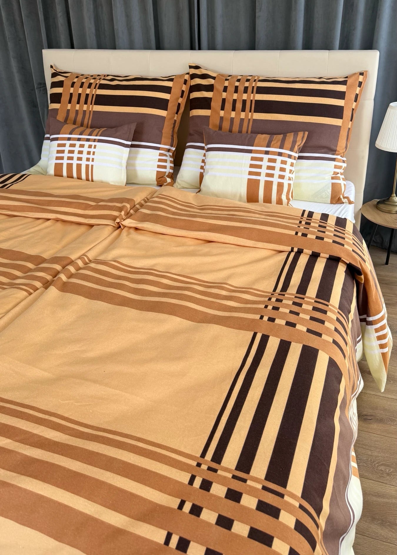 Flannel bedding set - 3 pieces - Beige/white