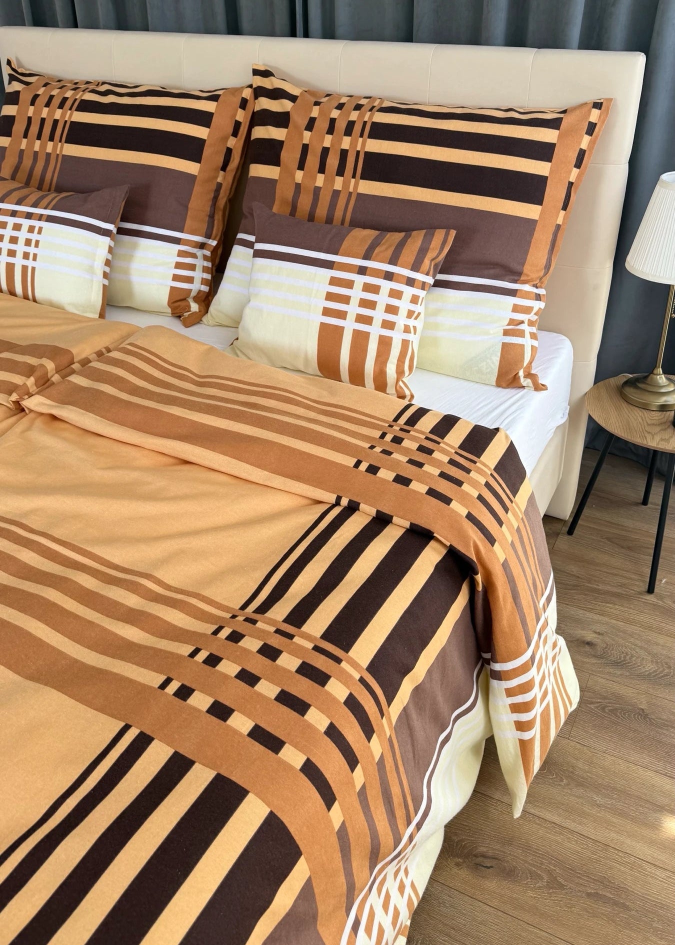 Flannel bedding set - 3 pieces - Beige/white
