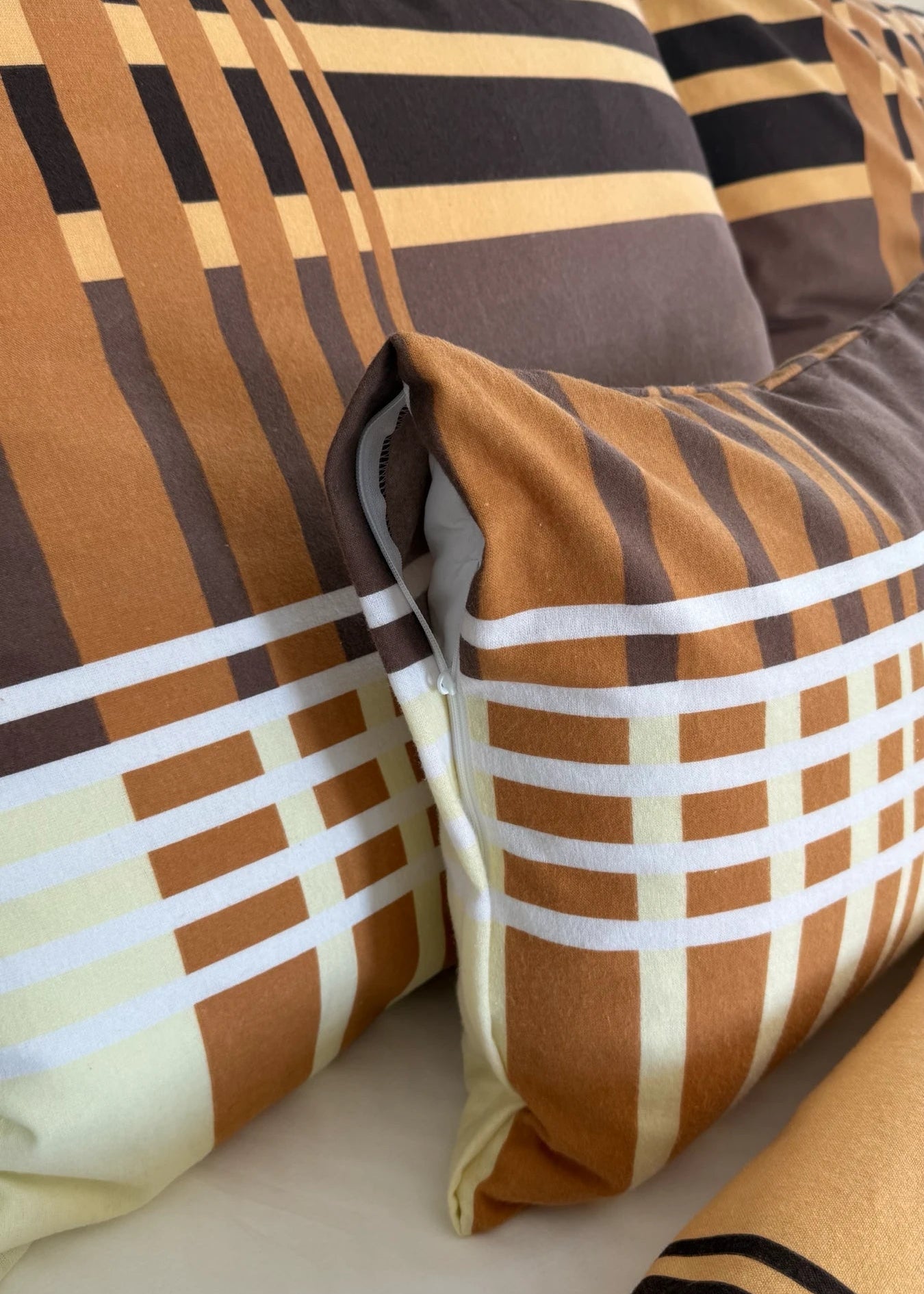 Flannel bedding set - 3 pieces - Beige/white