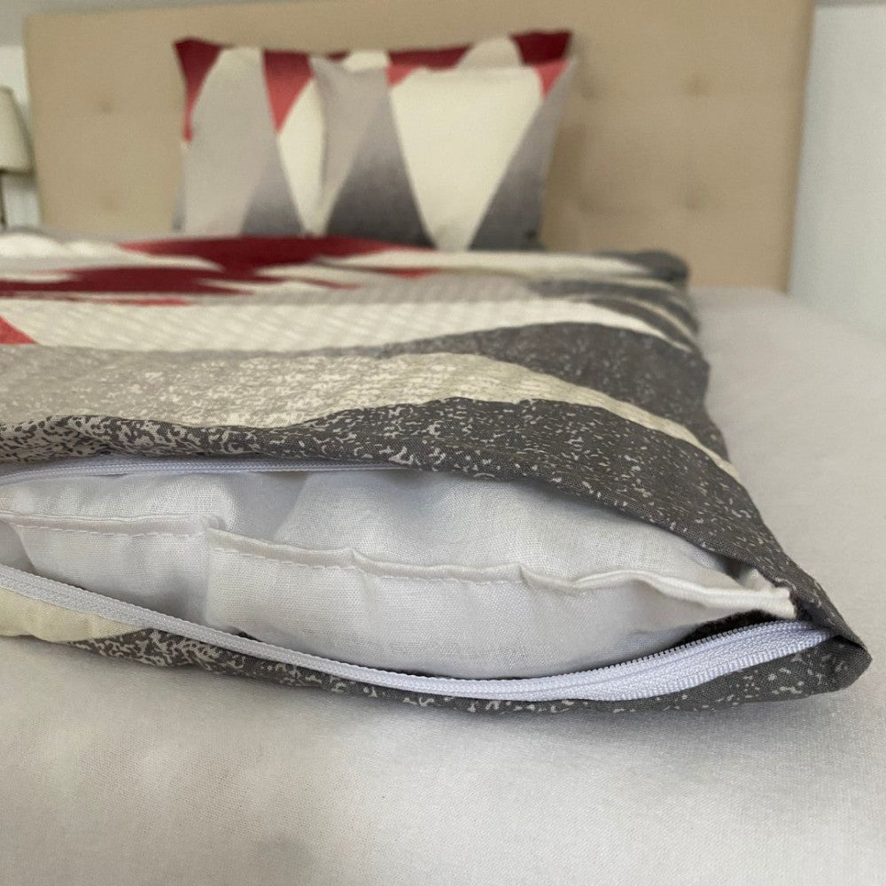 Krepp-Bettwäscheset 3-teilig - Burgunderrot/Beige Muster