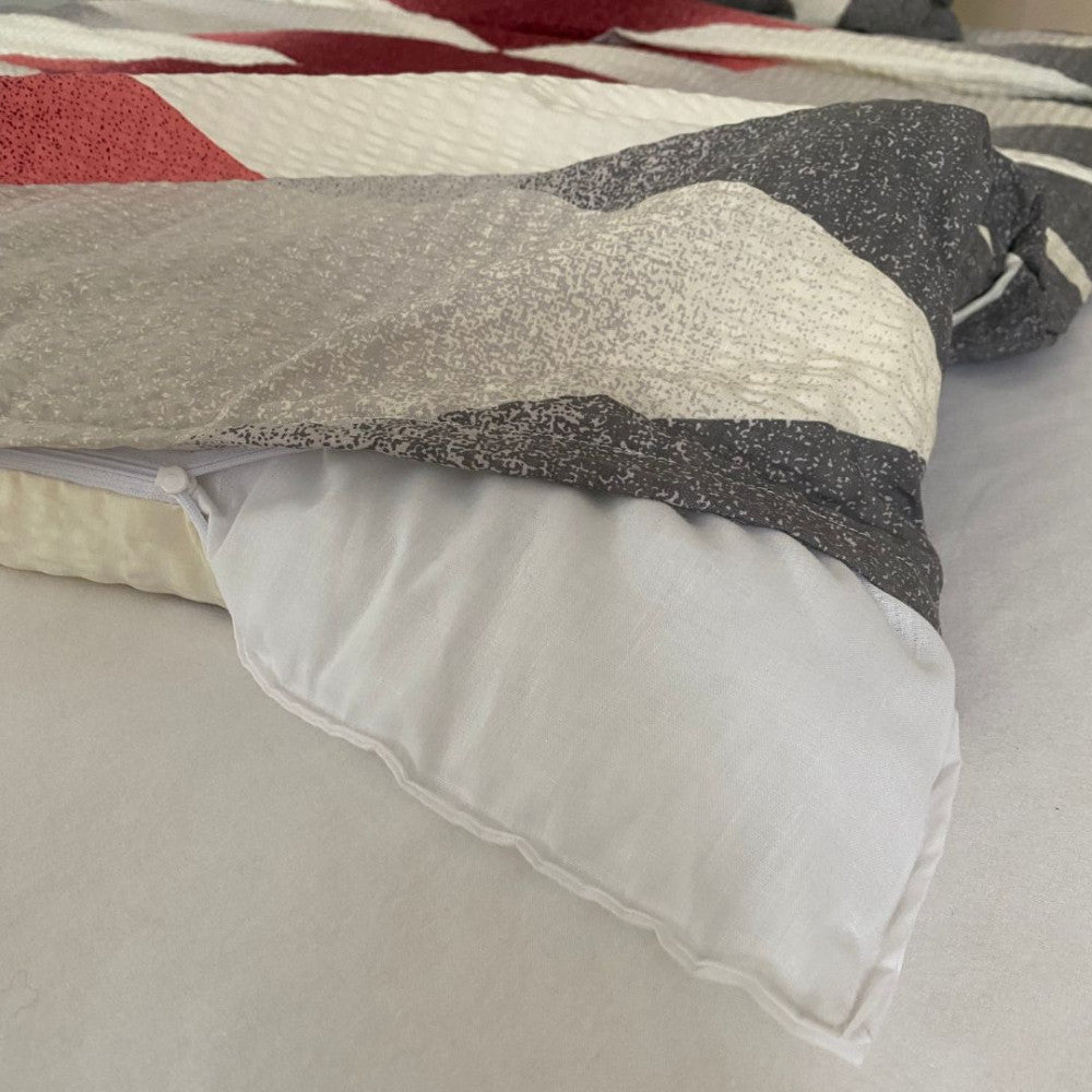 Krepp-Bettwäscheset 3-teilig - Burgunderrot/Beige Muster