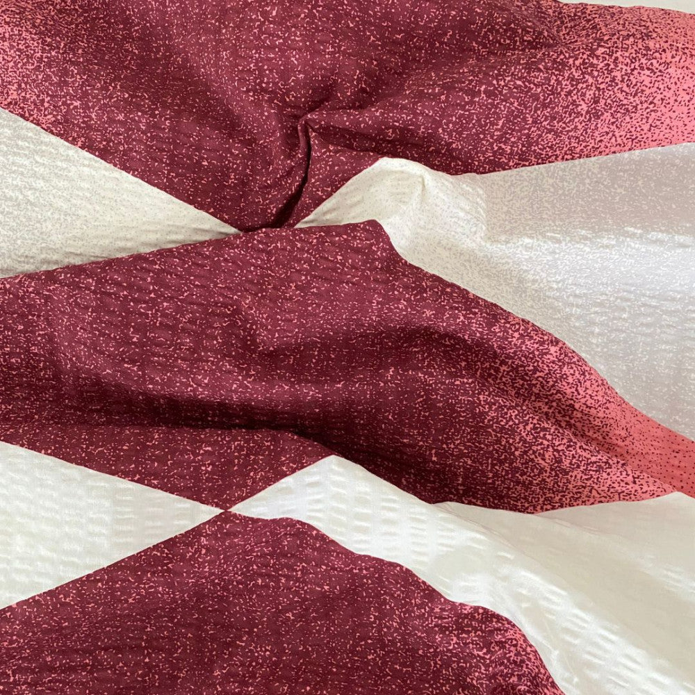 Krepp-Bettwäscheset 3-teilig - Burgunderrot/Beige Muster