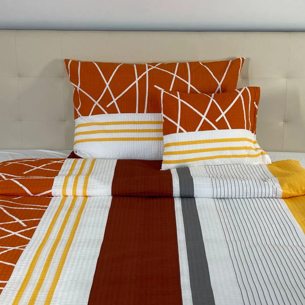 Crepe bedding set 3 pieces - Orange/burgundy/gray