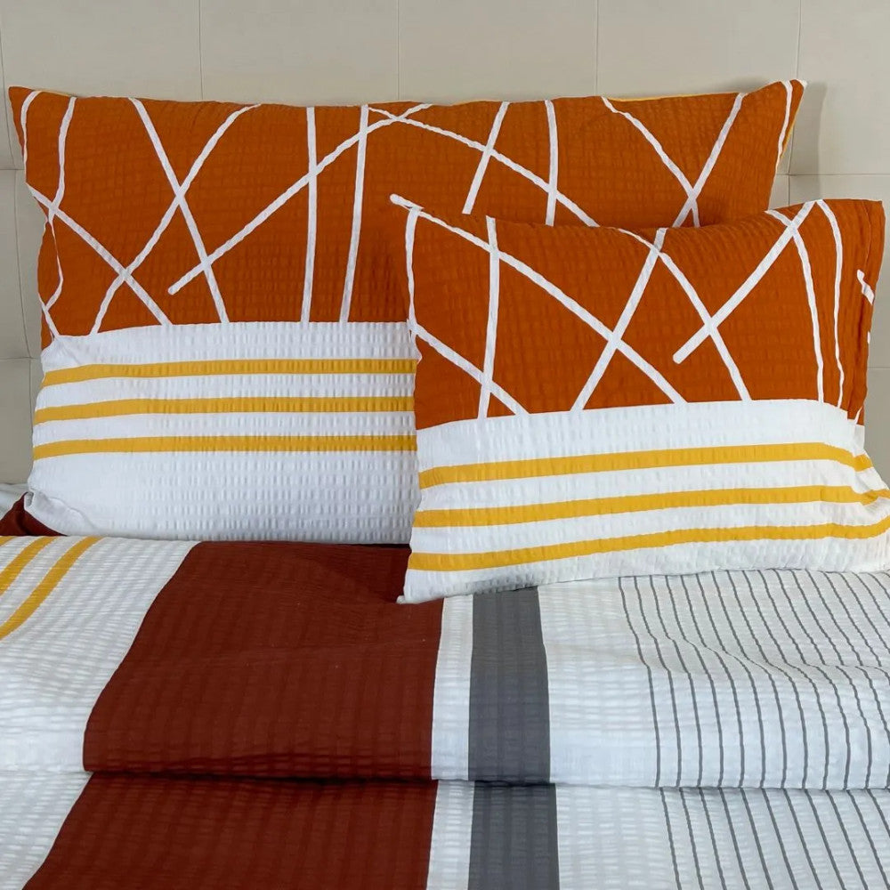 Crepe bedding set 3 pieces - Orange/burgundy/gray