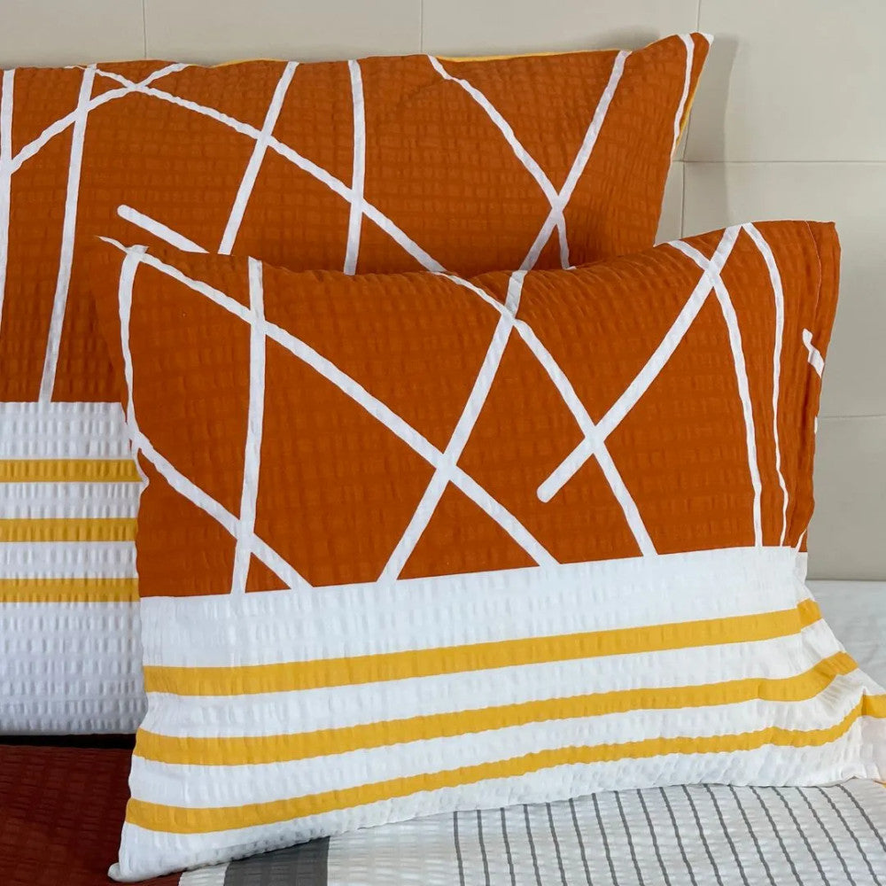 Crepe bedding set 3 pieces - Orange/burgundy/gray