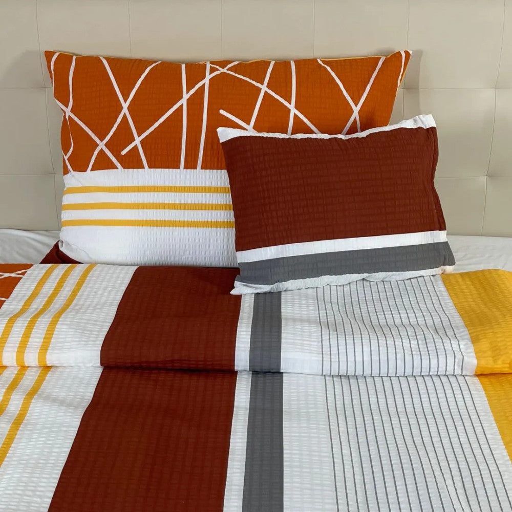 Crepe bedding set 3 pieces - Orange/burgundy/gray