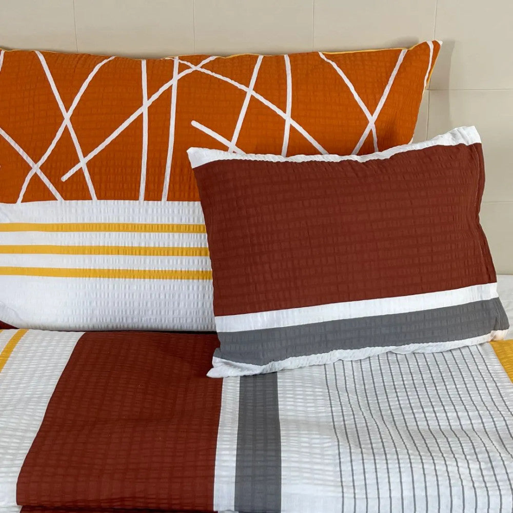 Crepe bedding set 3 pieces - Orange/burgundy/gray
