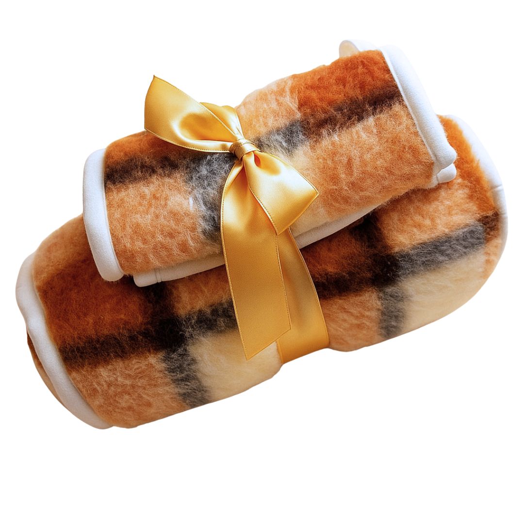 Gyapjú barna kockás vesemelegítő és hengerpárna - szett