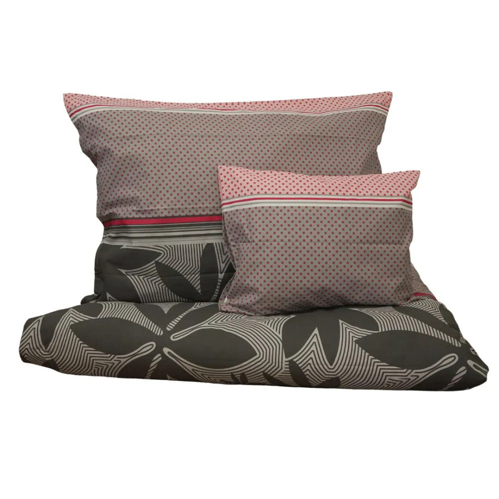 Cotton pillowcase - Grey/peach polka dots