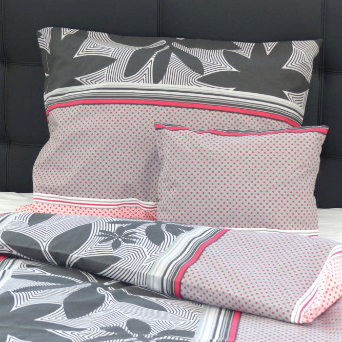 Cotton pillowcase - Grey/peach polka dots