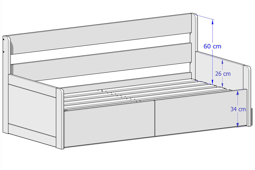 Sára beech folding bed with both high headboards