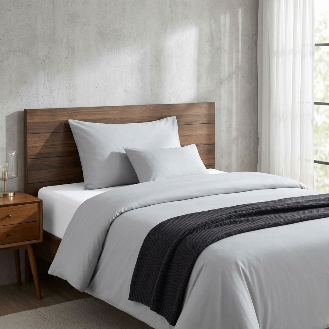 Cotton sateen pillowcase with English edge - Light grey - TC 250