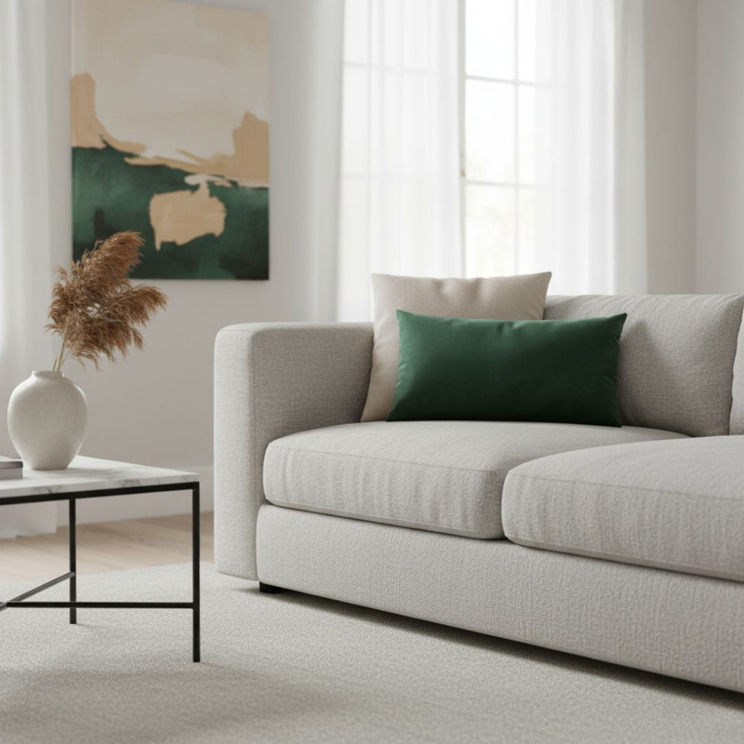 Moosgrünes rechteckiges Dekokissen aus Samt – mit Einlage – 30 x 60 cm