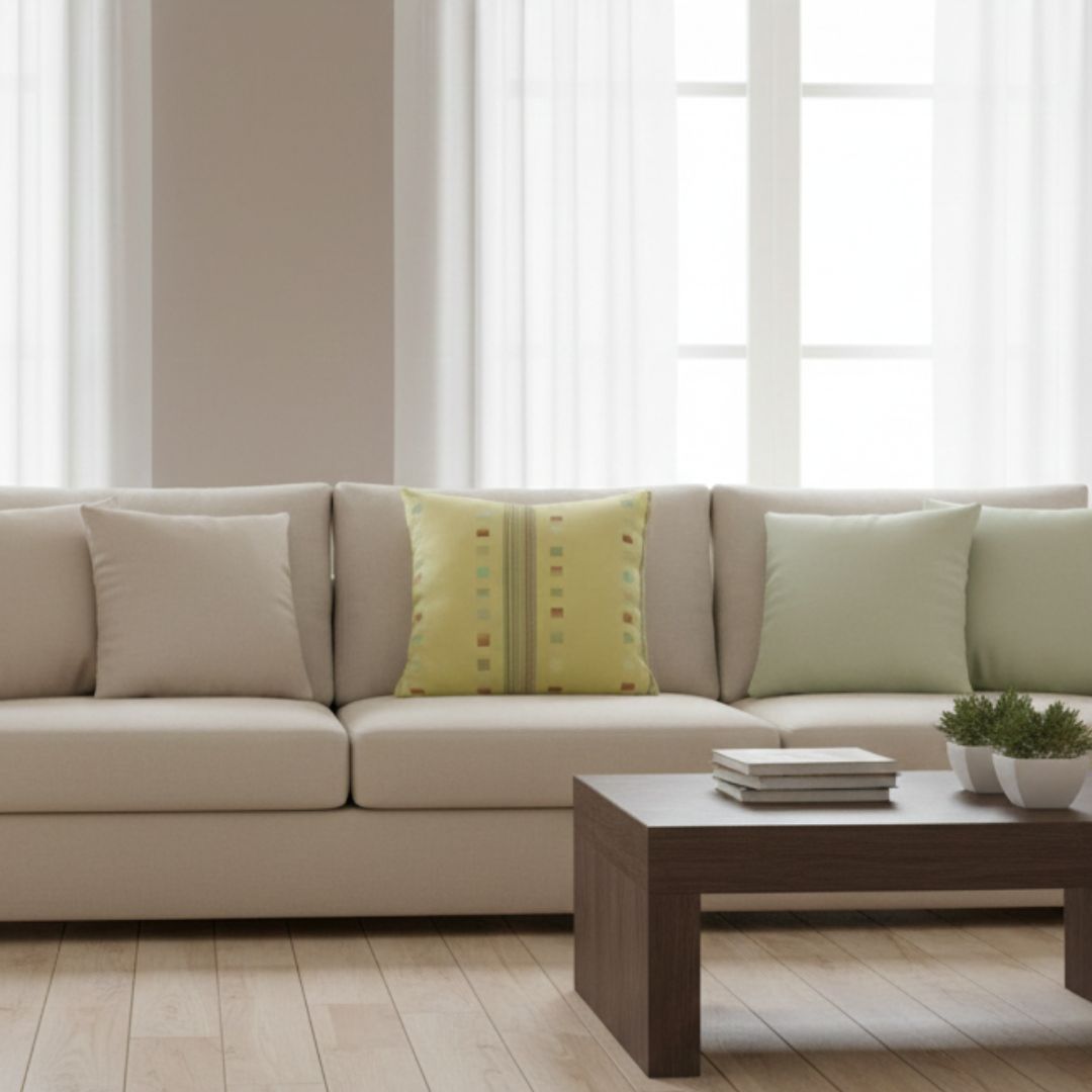 Díszpárna betéttel - cipzáros - zöld-sárga mintás