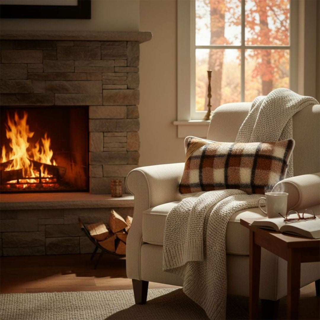 Kétoldalas barna kockás bárány gyapjú Euro párna - 40x80 cm