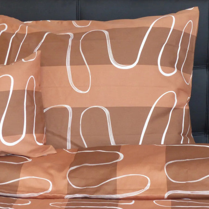 Cotton sateen duvet cover set - 3 pcs - Brown/White wave