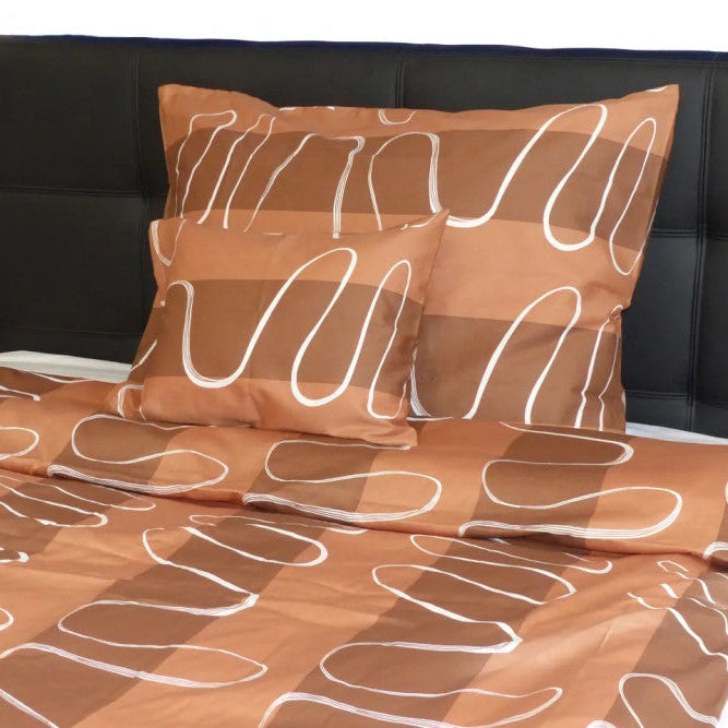 Cotton sateen duvet cover set - 3 pcs - Brown/White wave