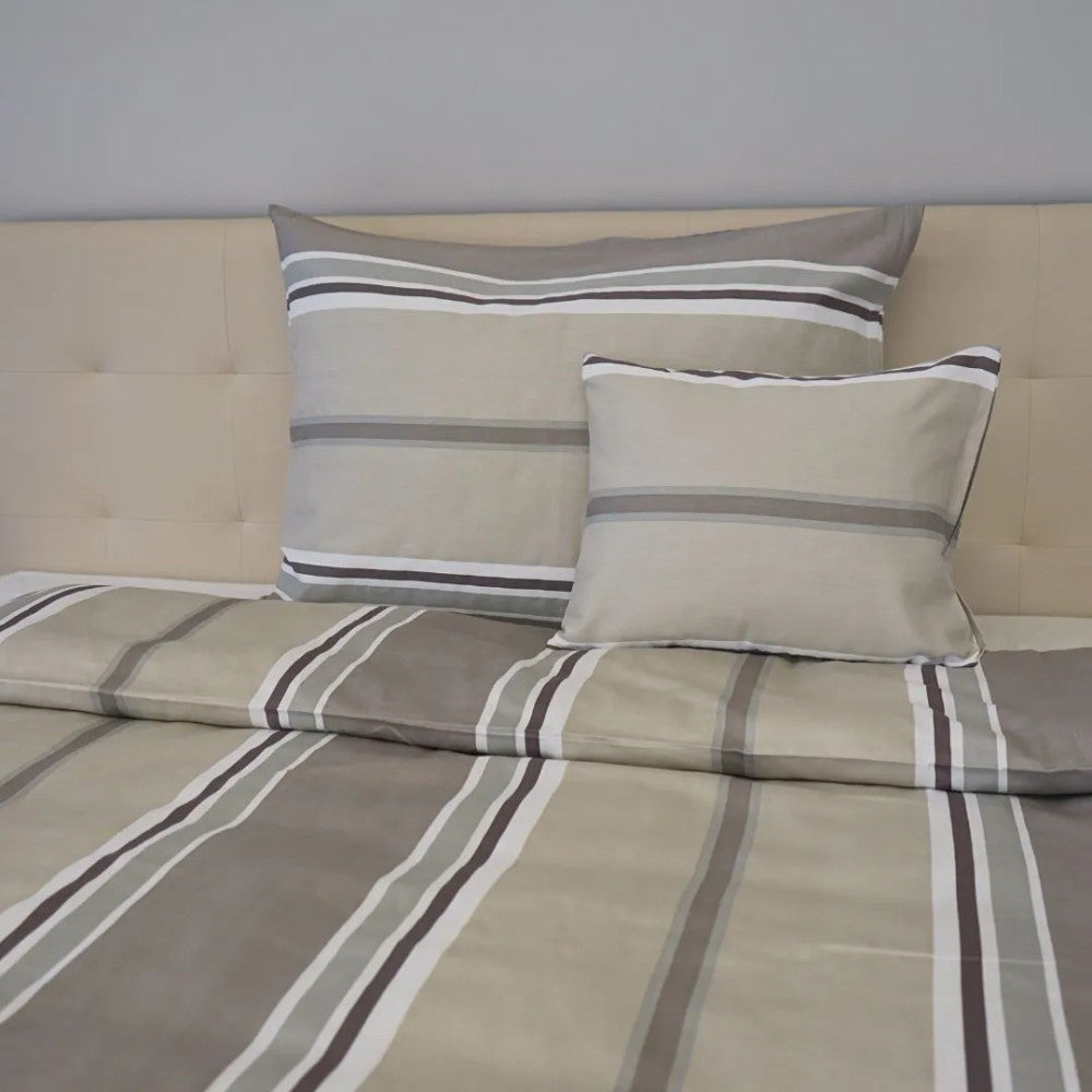 Cotton sateen pillowcase - Grey/brown