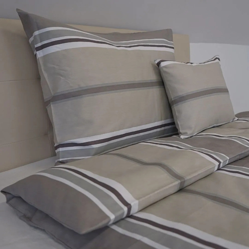 Cotton sateen pillowcase - Grey/brown