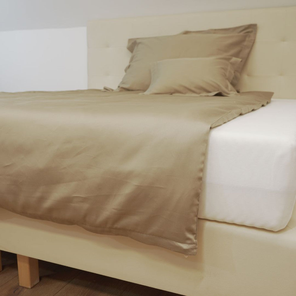 Double cotton sateen bed linen set with English edge - 5 pcs - Hazelnut - TC 250