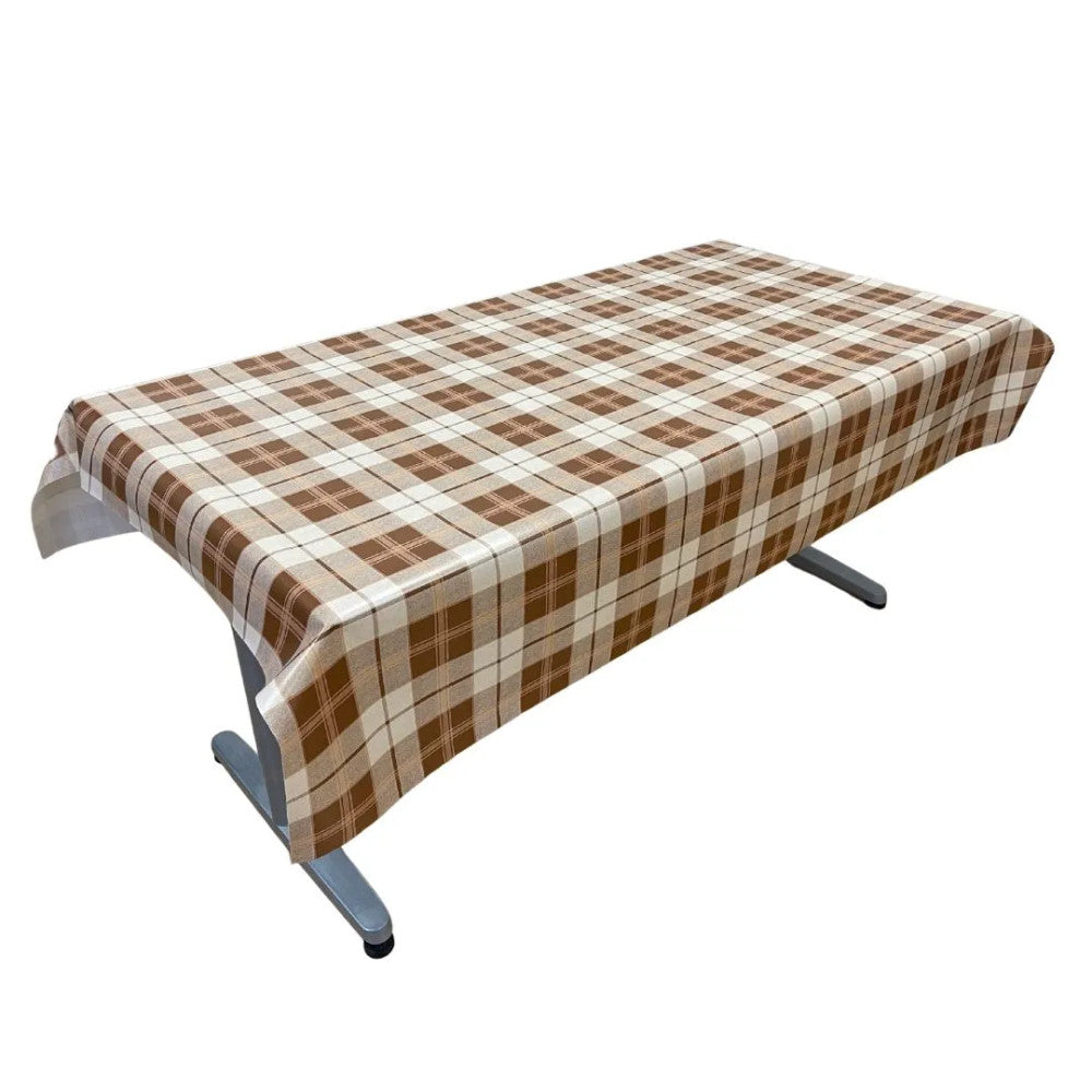 Oilcloth tablecloth - Premium quality! - Brown/beige checkered 140x220 cm
