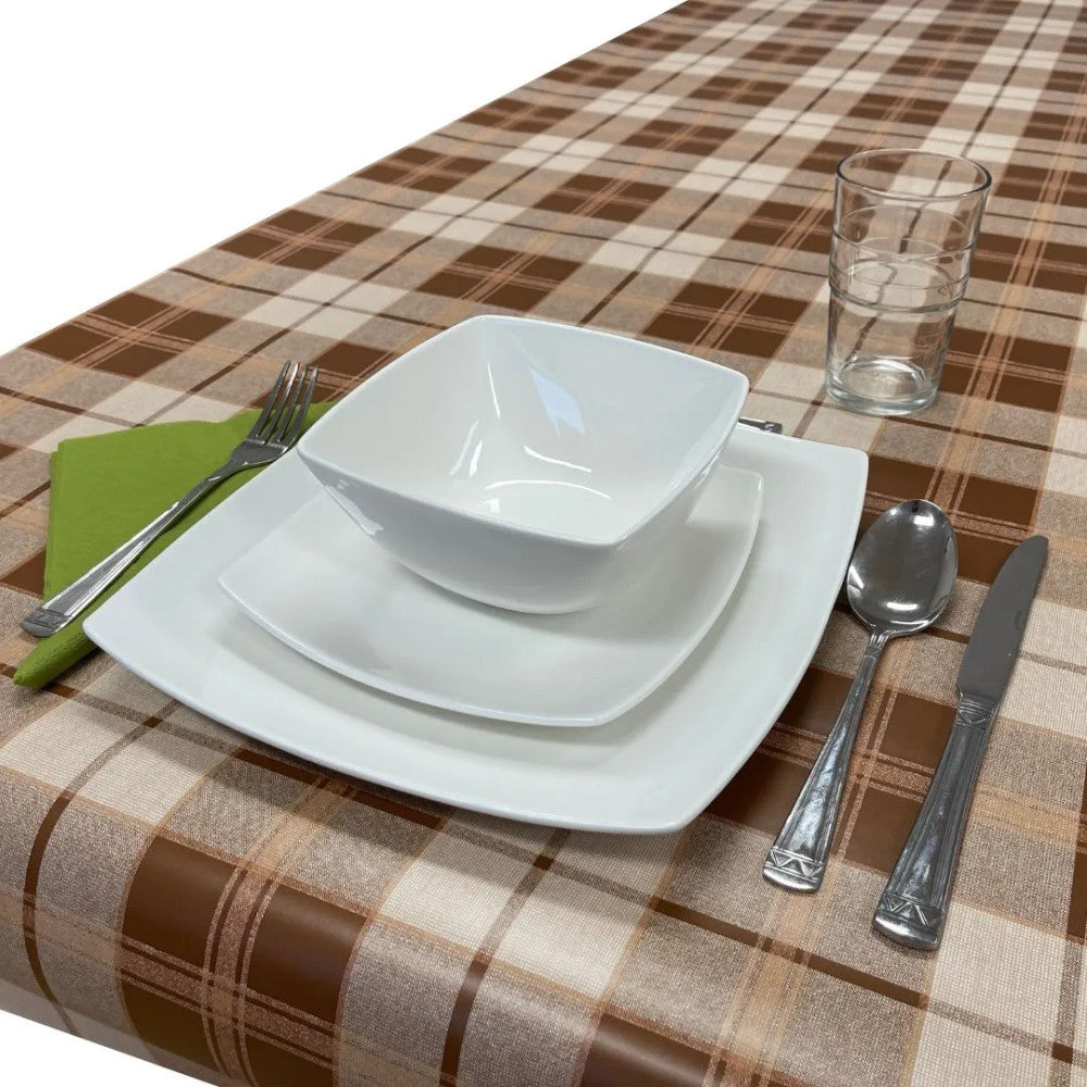 Oilcloth tablecloth - Premium quality! - Brown/beige checkered 140x220 cm