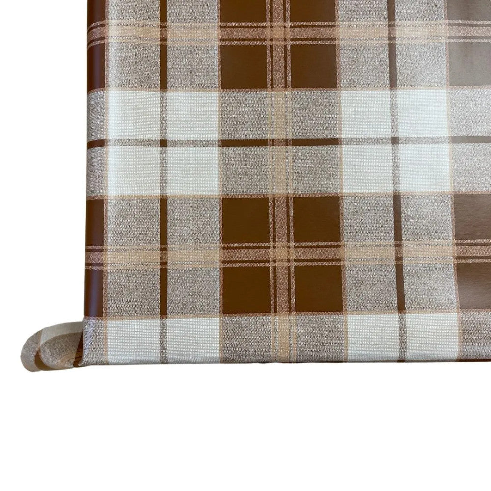 Oilcloth tablecloth - Premium quality! - Brown/beige checkered 140x220 cm