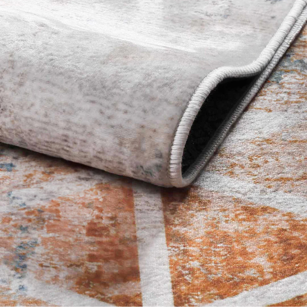 Vintage - narancs-szürke háromszögmintás - 120x180 cm