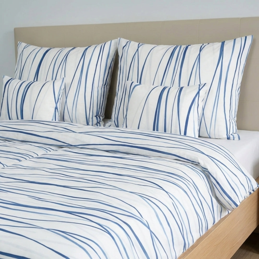 Pamut ágyneműhuzat garnitúra - Kék fehér csíkos mintával